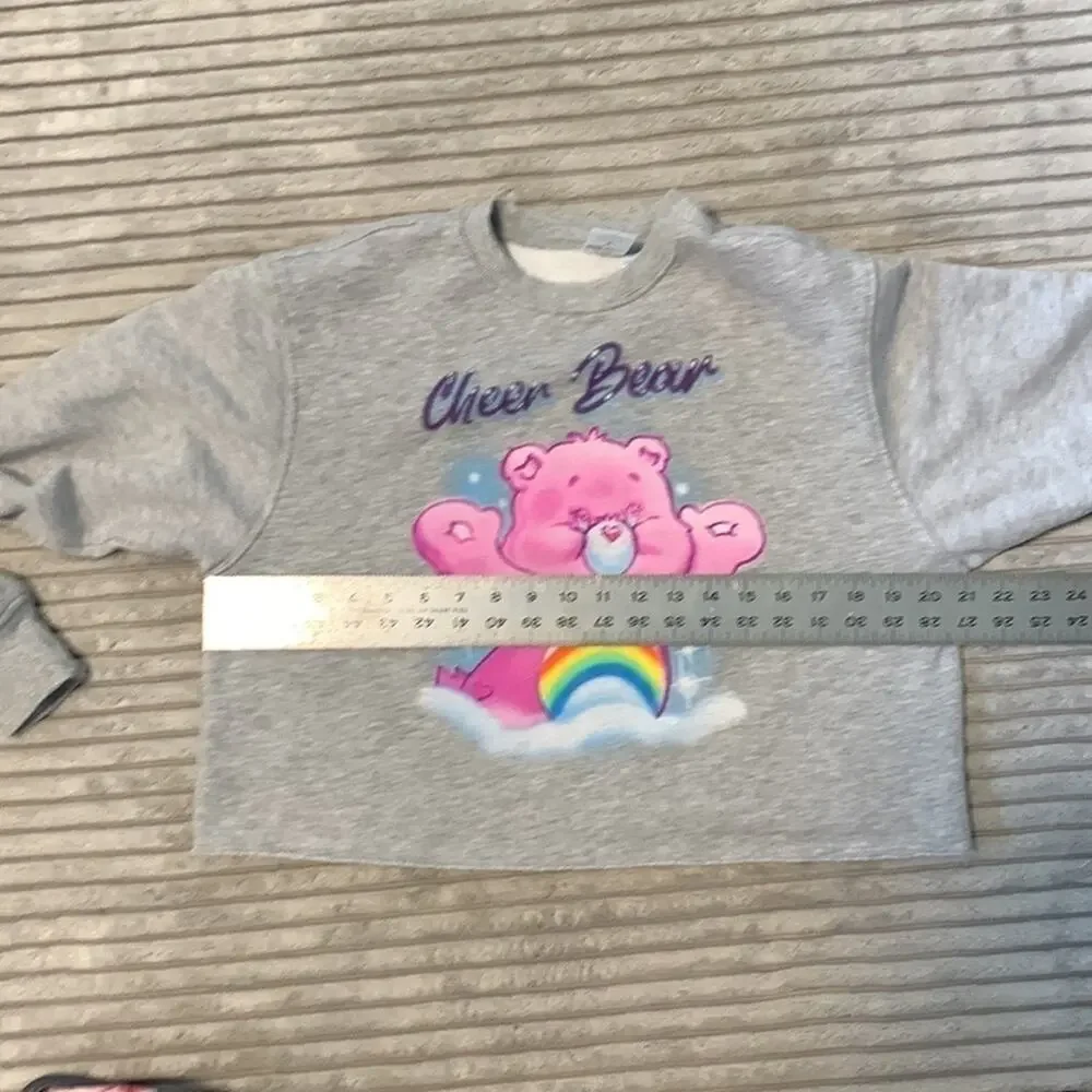 Crop Cheer Bear Care Bear Sweatshirt Gray Midriff XS Womens 80s Kidcore - Picture 6 of 8
